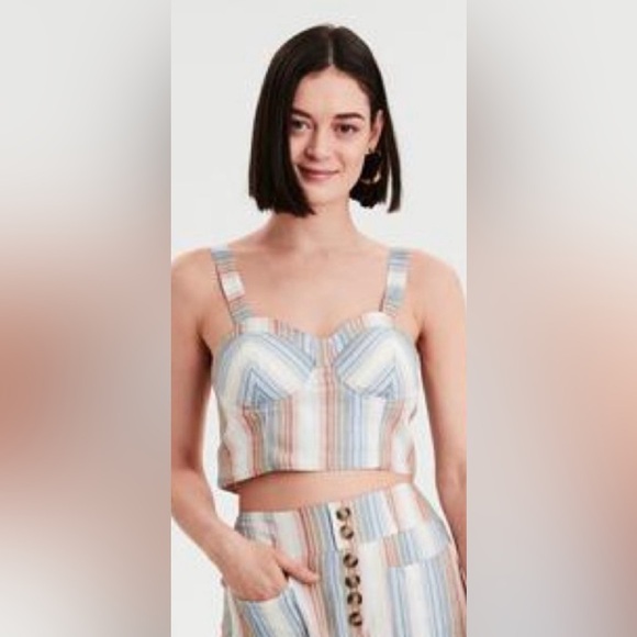 American Eagle Chevron Striped Padded Cropped Tank Top Pink Blue Size Medium - Picture 2 of 10